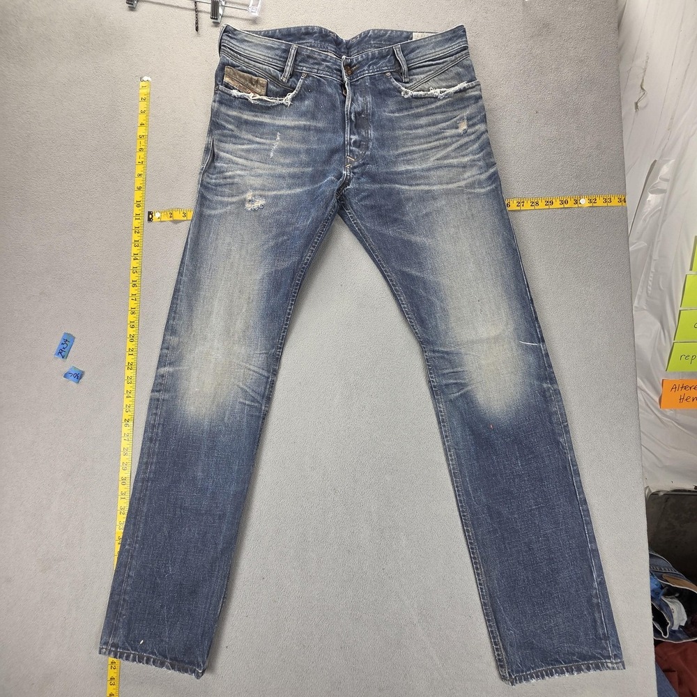 Diesel Jeans Mens 33x34 Blue Iakop Regular Slim Tapered Button Fly 0880N
